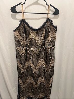 Misguided Lace Overlay Slip Dress in Nude and Black Sz 14